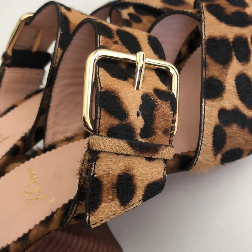 J.crew women’s rich mahogany haircalf penny mid block heel slide sandal size 6